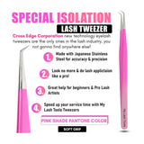 Pink Eyelash Extension Tweezers Curved Degree for Individual Isolation - Cross Edge Corporation