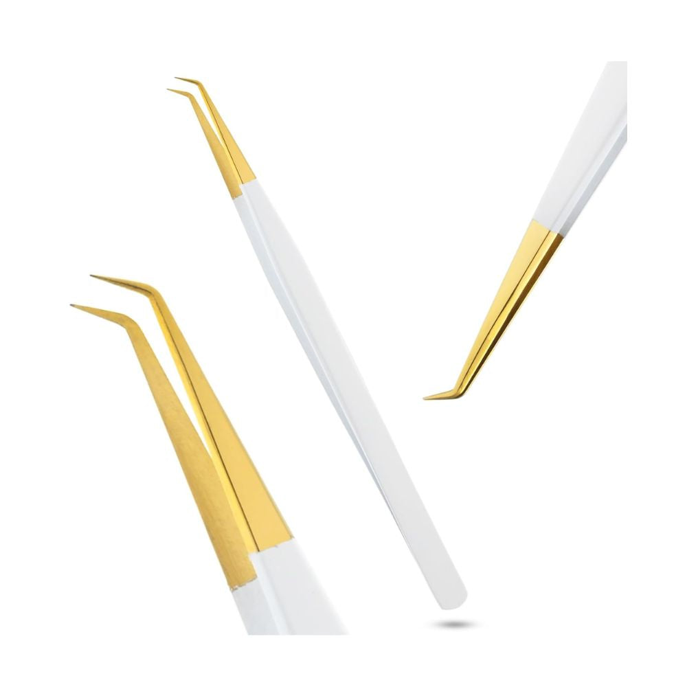 White Gold Fiber tip Eyelash tweezer for Individual Isolation & Classic Lashes - Cross Edge Corporation