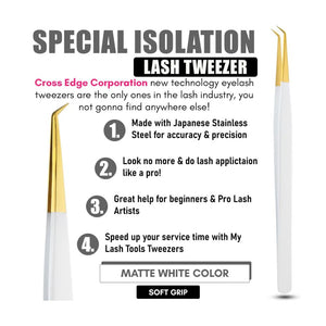 White Gold Fiber tip Eyelash tweezer for Individual Isolation & Classic Lashes - Cross Edge Corporation