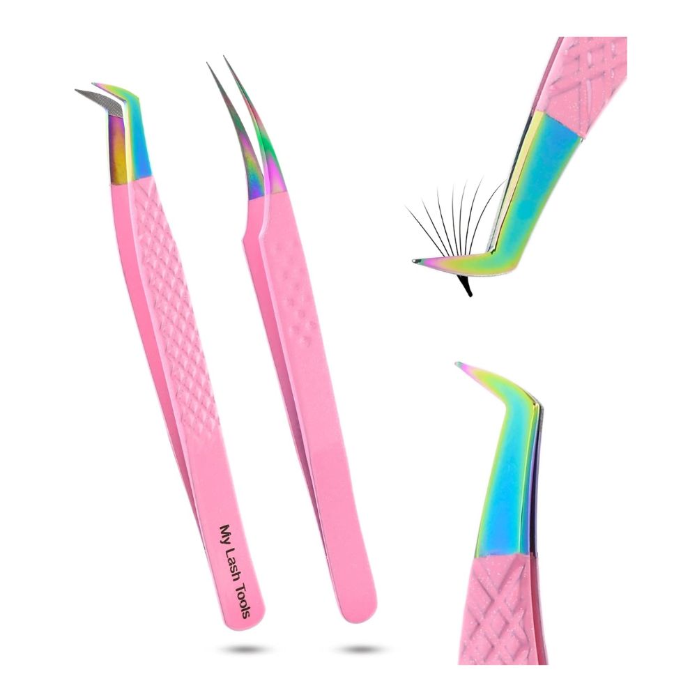 Pink with gold Fiber Tip Lash Tweezers for Eyelash Extensions - Cross Edge Corporation
