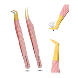 Nude Pink with gold Fiber Tip Lash Tweezers for Eyelash Extensions - Cross Edge Corporation