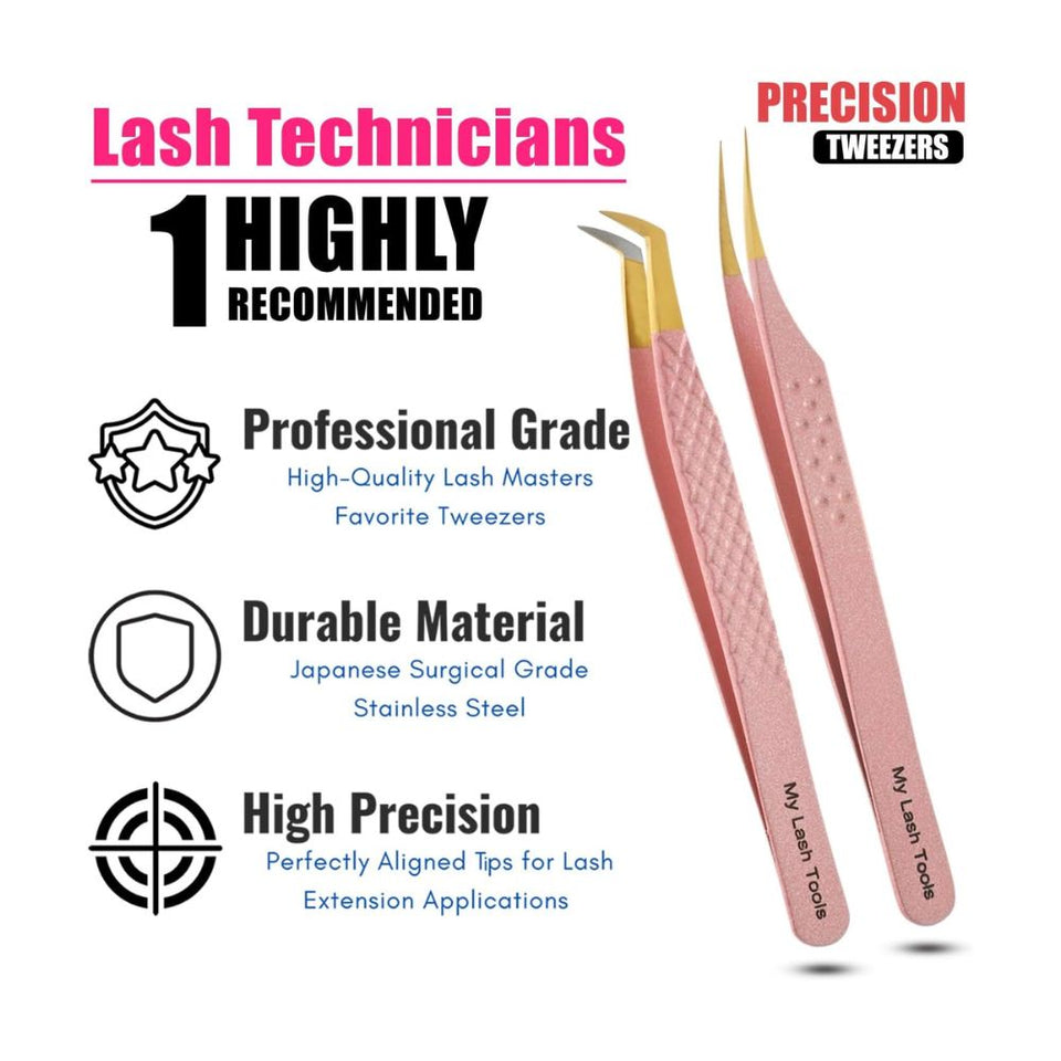 Nude Pink with gold Fiber Tip Lash Tweezers for Eyelash Extensions - Cross Edge Corporation