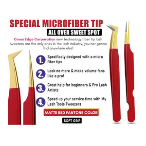 Red Gold Tip Mega Volume Boot Angled Lashing Tweezers - Cross Edge Corporation