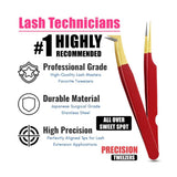 Red Gold Tip Mega Volume Boot Angled Lashing Tweezers - Cross Edge Corporation