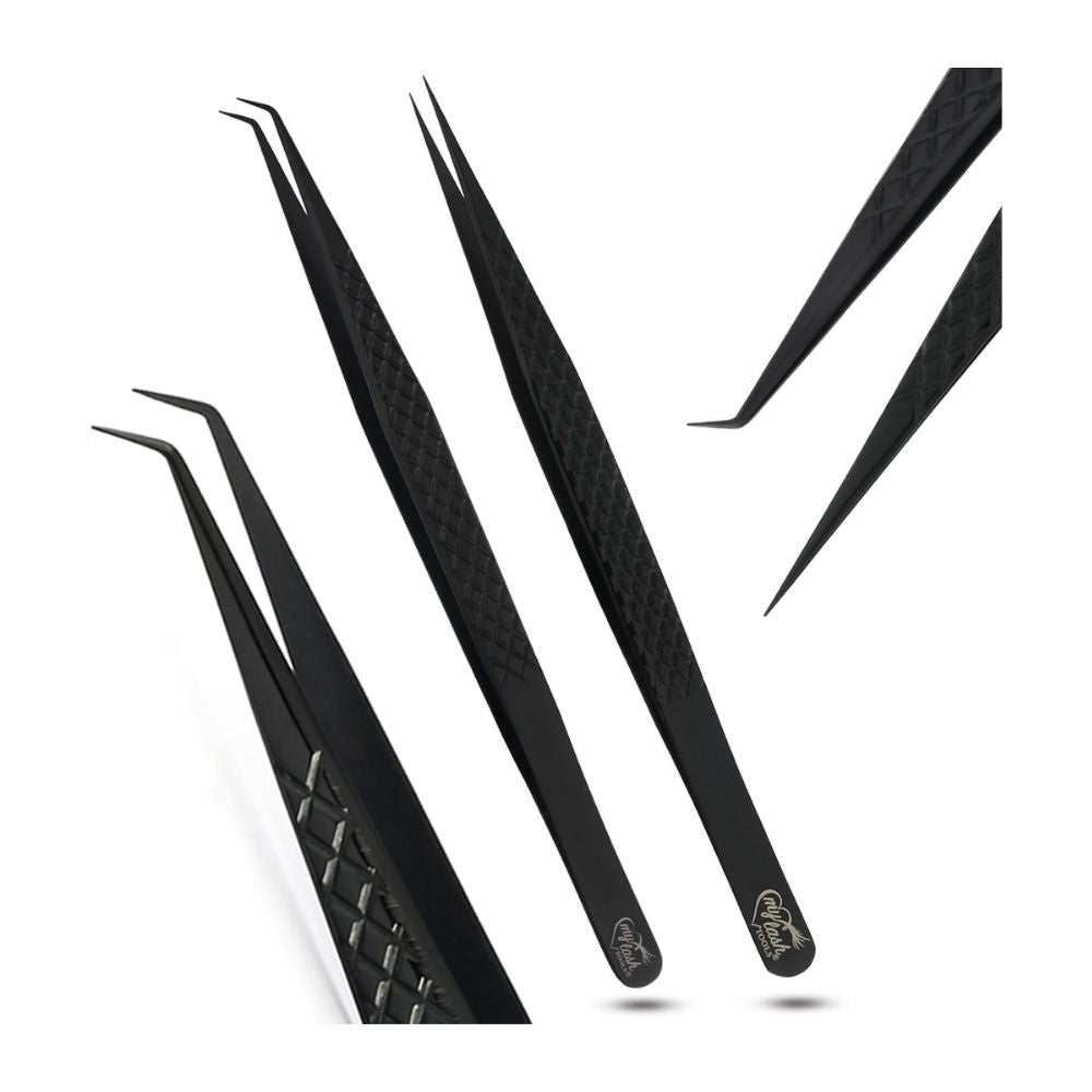 Black Isolation Tweezers Eyelash Extension Curved Degree - Cross Edge Corporation