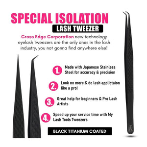 Black Isolation Tweezers Eyelash Extension Curved Degree - Cross Edge Corporation