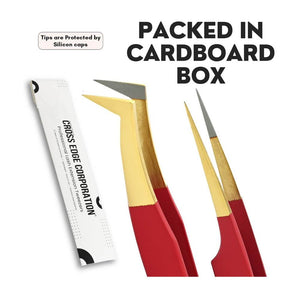 Red Gold Tip Mega Volume Boot Angled Lashing Tweezers - Cross Edge Corporation