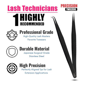 Black Isolation Tweezers Eyelash Extension Curved Degree - Cross Edge Corporation