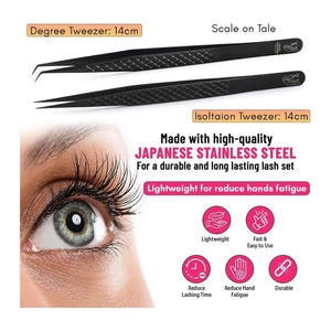 Black Isolation Tweezers Eyelash Extension Curved Degree - Cross Edge Corporation