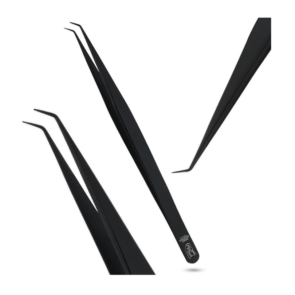 Black Titanium Curved Degree Tweezers for Isolation Lash Extensions - Cross Edge Corporation