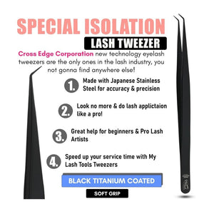 Black Titanium Curved Degree Tweezers for Isolation Lash Extensions - Cross Edge Corporation