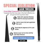 Black Titanium Curved Degree Tweezers for Isolation Lash Extensions - Cross Edge Corporation