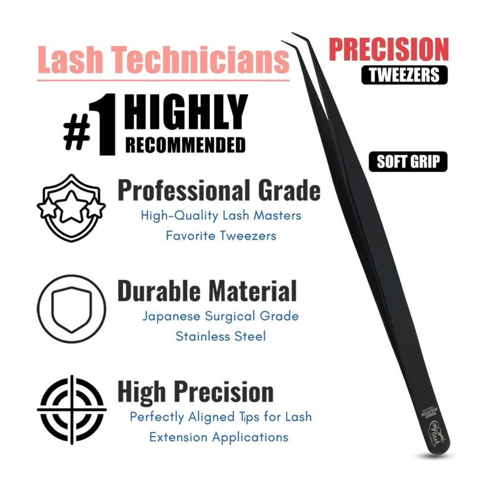 Black Titanium Curved Degree Tweezers for Isolation Lash Extensions - Cross Edge Corporation