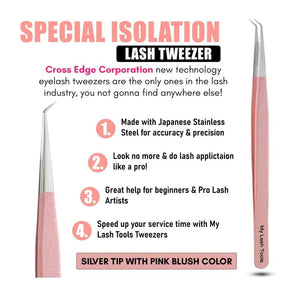 Baby Pink Curved Degree Tweezers for Isolation Lash Extensions - Cross Edge Corporation