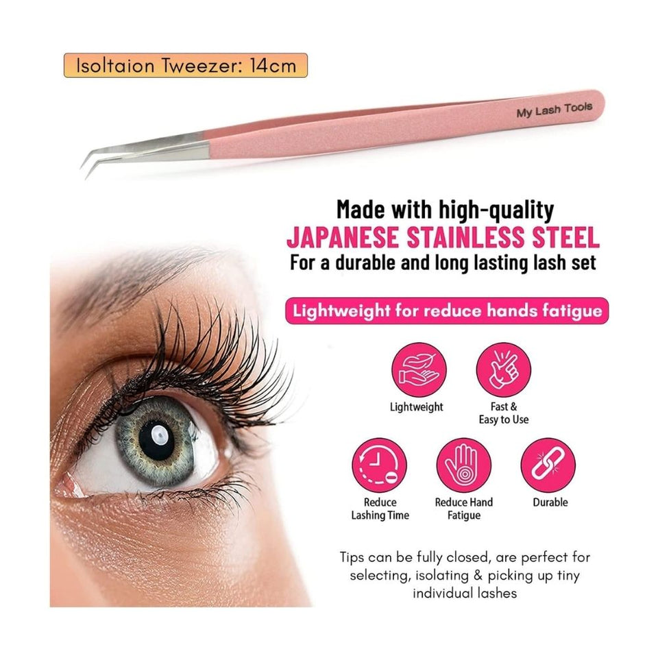 Baby Pink Curved Degree Tweezers for Isolation Lash Extensions - Cross Edge Corporation