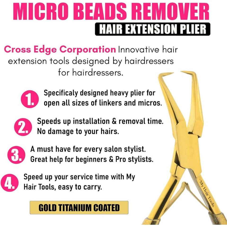 Gold Hair Extension Micro Beads & Tape in Remover Plier with Soft Rubber Grip - Cross Edge Corporation