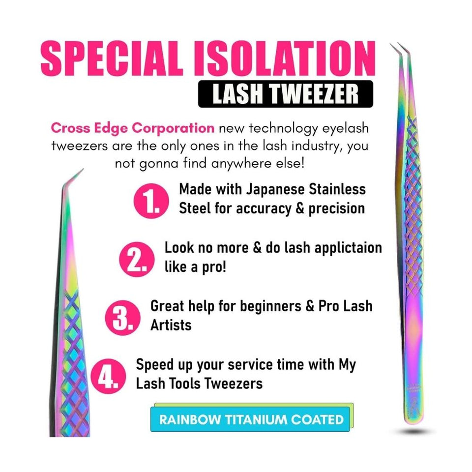 Diamond Rainbow fiber tip Tweezers for Isolation Lash Extensions - Cross Edge Corporation