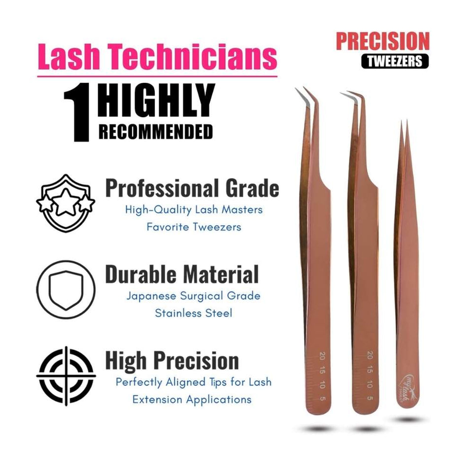 Rose gold Dimond grip Individual Isolation & Classic Lashes Tweezer set Best for Volume - Cross Edge Corporation