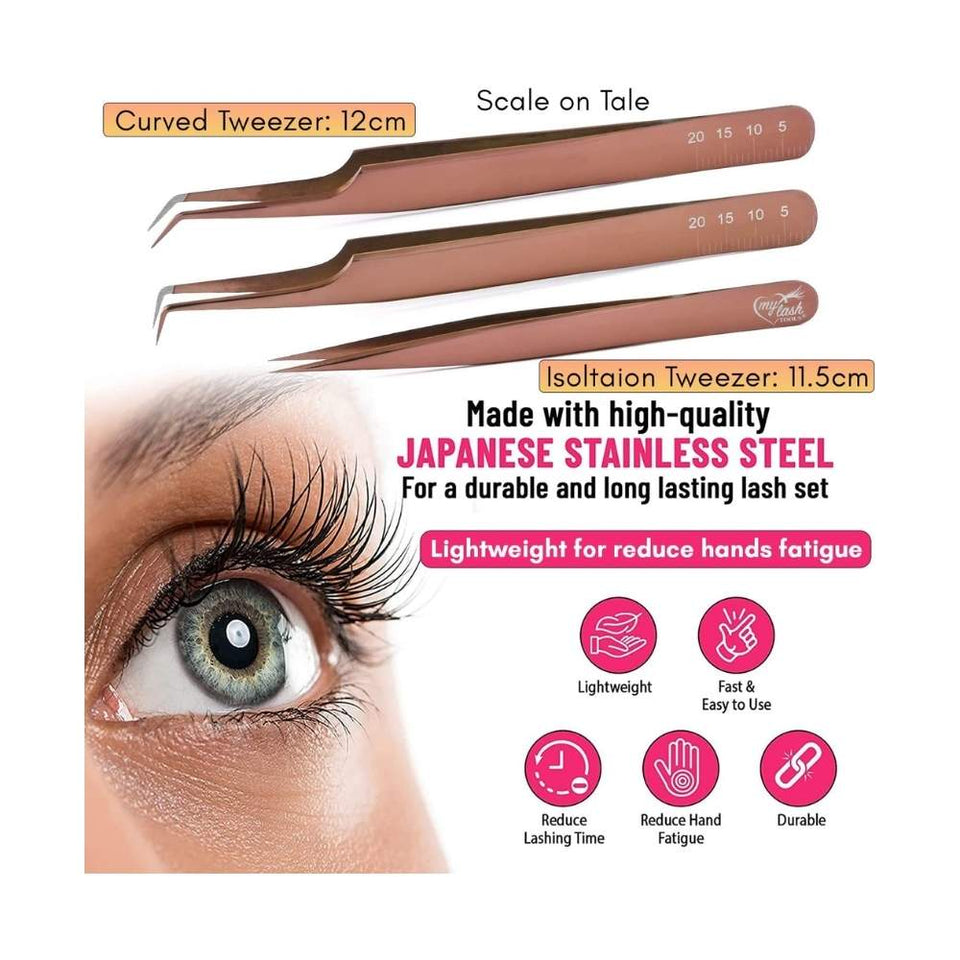 Rose gold Dimond grip Individual Isolation & Classic Lashes Tweezer set Best for Volume - Cross Edge Corporation