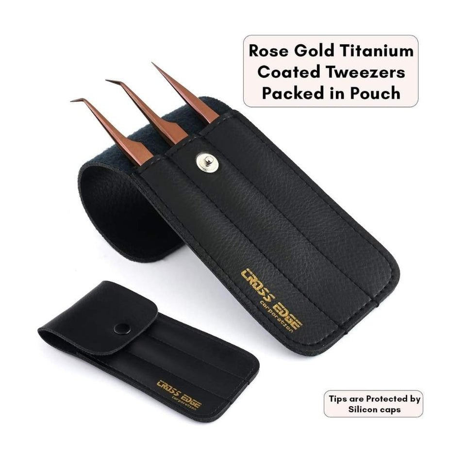 Rose gold Dimond grip Individual Isolation & Classic Lashes Tweezer set Best for Volume - Cross Edge Corporation