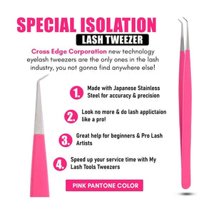 Solo pink fiber tip Tweezers for Isolation Lash Extensions - Cross Edge Corporation