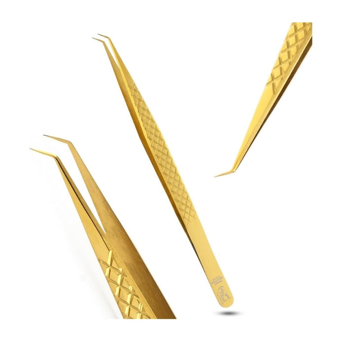 Golden Curved Degree Tweezers for Isolation Lash Extensions - Cross Edge Corporation