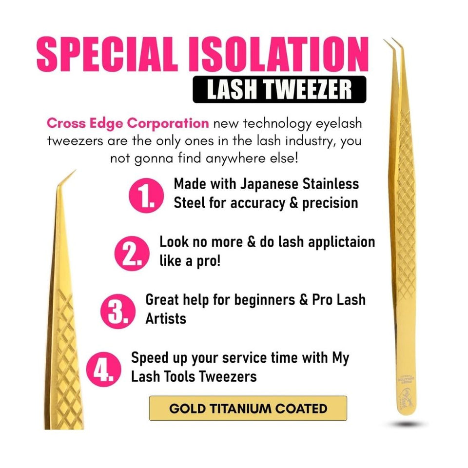 Gold fiber tip Tweezers for Isolation Lash Extensions - Cross Edge Corporation