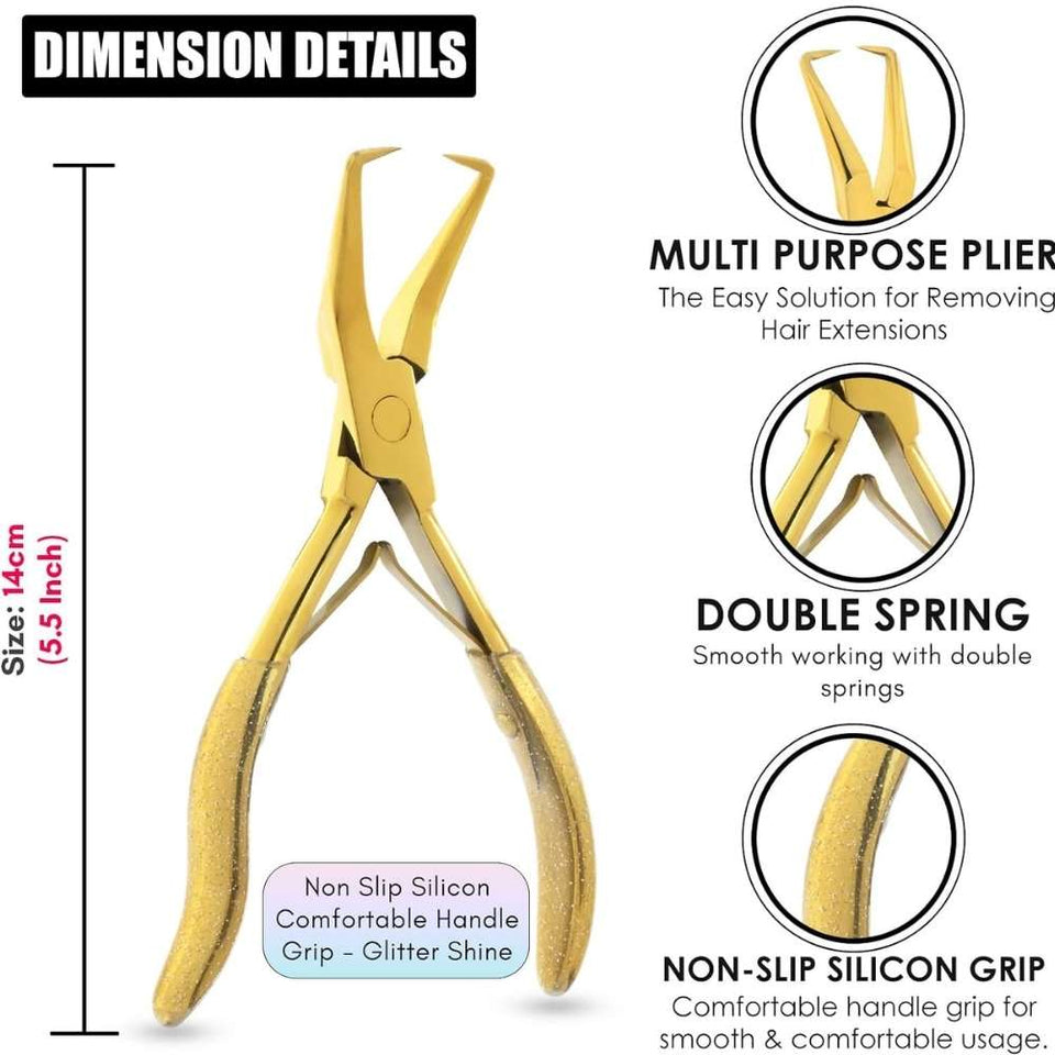 Gold Hair Extension Micro Beads & Tape in Remover Plier with Soft Rubber Grip - Cross Edge Corporation