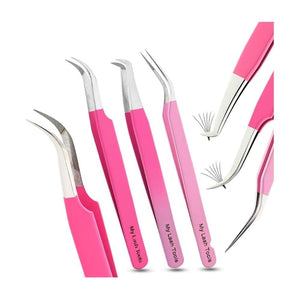 3 Pink Eyelash Extension Curved 45 Degree Angled Isolation Tweezers - Cross Edge Corporation