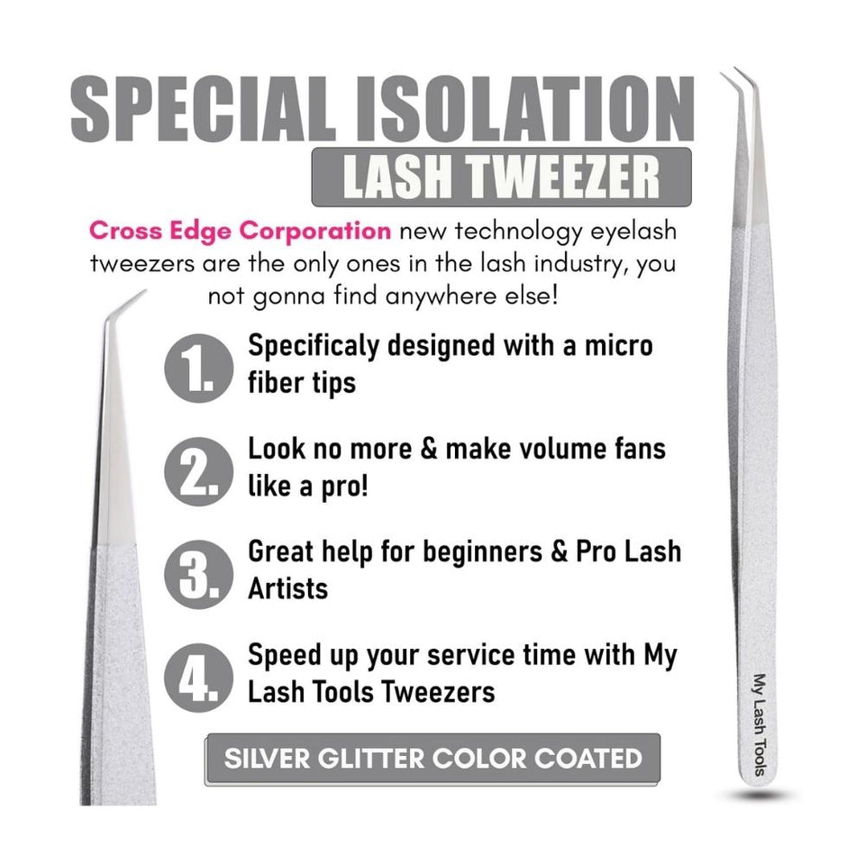 Silver fiber tip Tweezers for Isolation Lash Extensions - Cross Edge Corporation