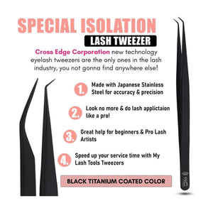 Black Fiber Tip Isolation Lash Tweezers set - Cross Edge Corporation