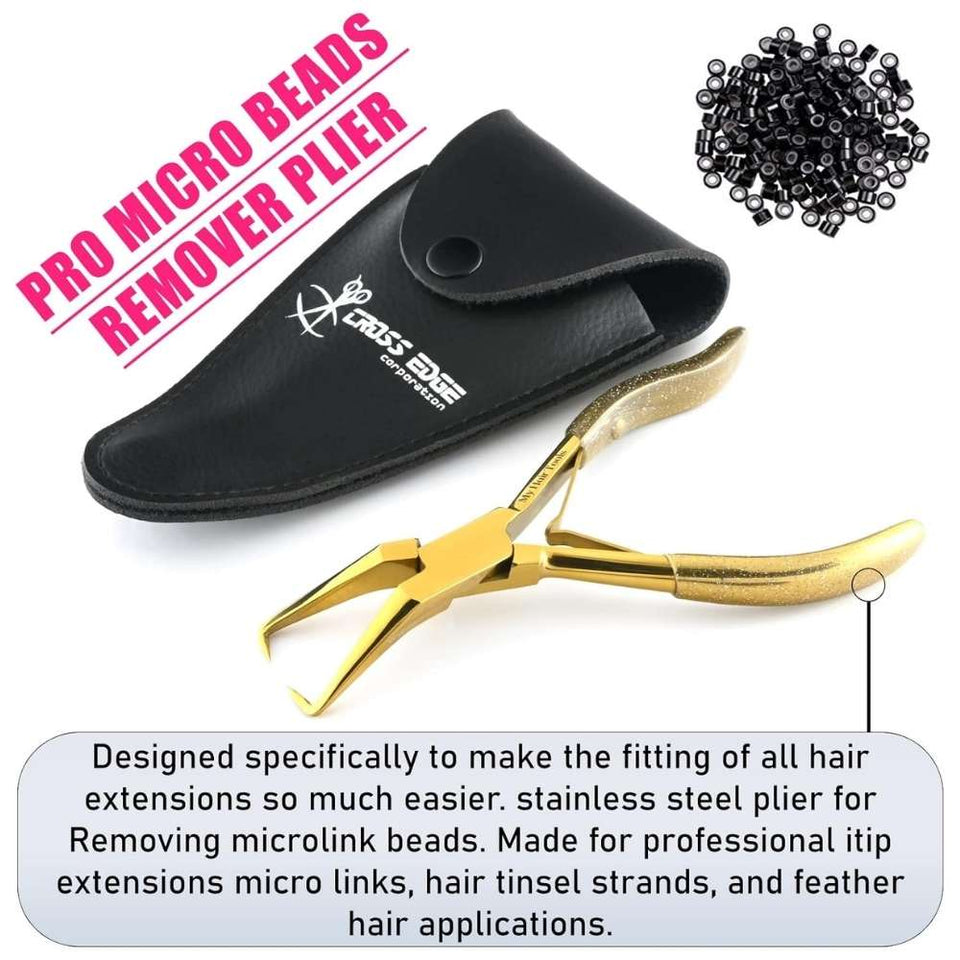 Gold Hair Extension Micro Beads & Tape in Remover Plier with Soft Rubber Grip - Cross Edge Corporation