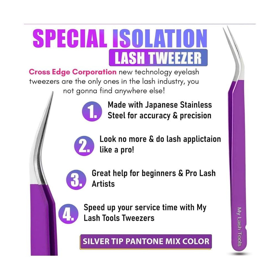 Solo Purple Isolation Lash Tweezers for Eyelash Extensions - Cross Edge Corporation