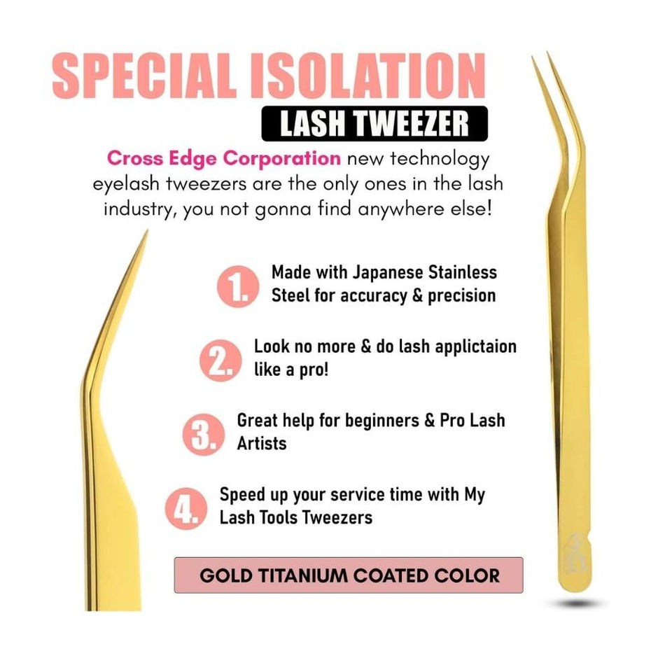 Solo Gold Isolation Lash Tweezers for Eyelash Extensions - Cross Edge Corporation