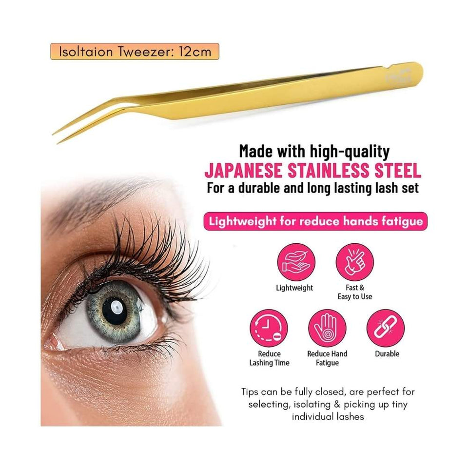 Solo Gold Isolation Lash Tweezers for Eyelash Extensions - Cross Edge Corporation