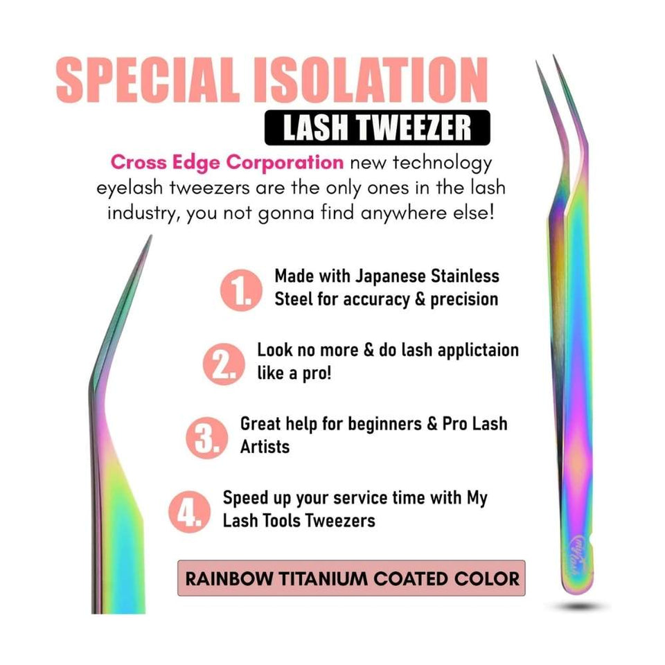 Rainbow Solo fiber tip Isolation Lash Tweezers for Eyelash Extensions - Cross Edge Corporation