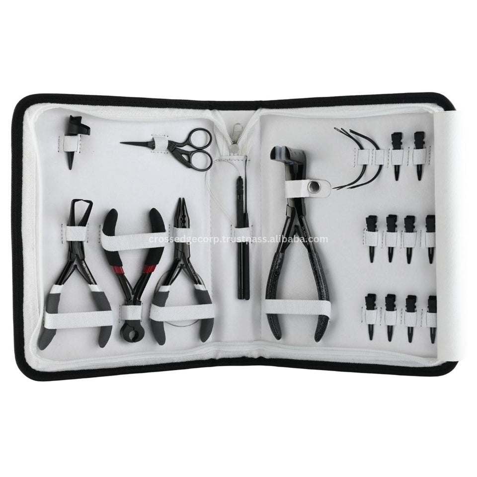 All in one Hair extension tools kit  Tape In Plier 3 Hole Micro Beads & Nano Rings Plier Micro Beads Remover Pliers Hair Extension Applicator Tools Hair Extension Loop & Crochet Hook Tool Precision Hair Parting Tool The Keratin Bond Cutter 10pcs Hair Styling clips 4pcs C Type Needles Multipurpose Thread cutting Scissor