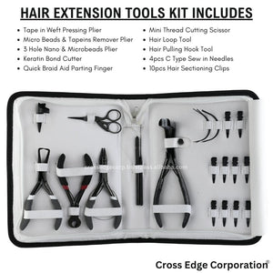 Black Hair extension tools including | 3 Hole Micro Beads & Nano Rings Plier Keratin | Bond Cutter