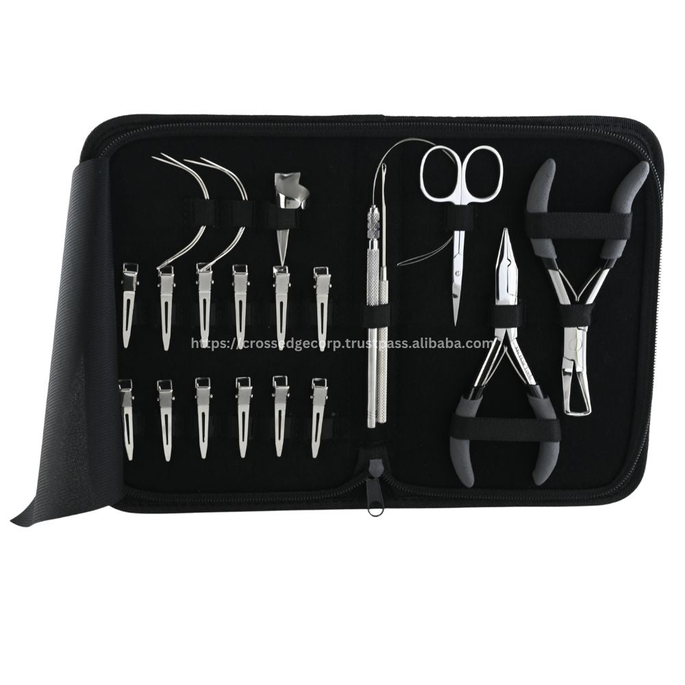 All in one Hair extension tools kit  Tape In Plier 3 Hole Micro Beads & Nano Rings Plier Micro Beads Remover Pliers Hair Extension Applicator Tools Hair Extension Loop & Crochet Hook Tool Precision Hair Parting Tool The Keratin Bond Cutter 10pcs Hair Styling clips 4pcs C Type Needles Multipurpose Thread cutting Scissor