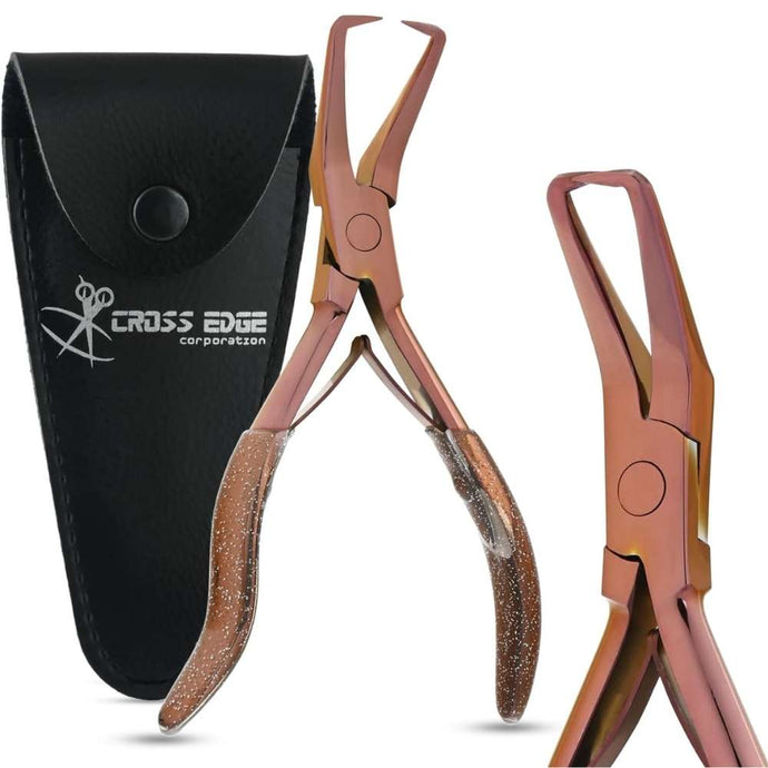 Rose Gold Hair Extension Micro Beads & Tape in Remover Plier with Soft Rubber Grip - Cross Edge Corporation