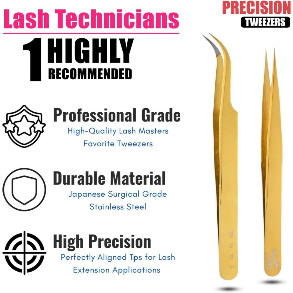 Eyelash Extensions Tweezers SET OF 2 Micro grip Tip Curved Volume Tweezers - Cross Edge Corporation