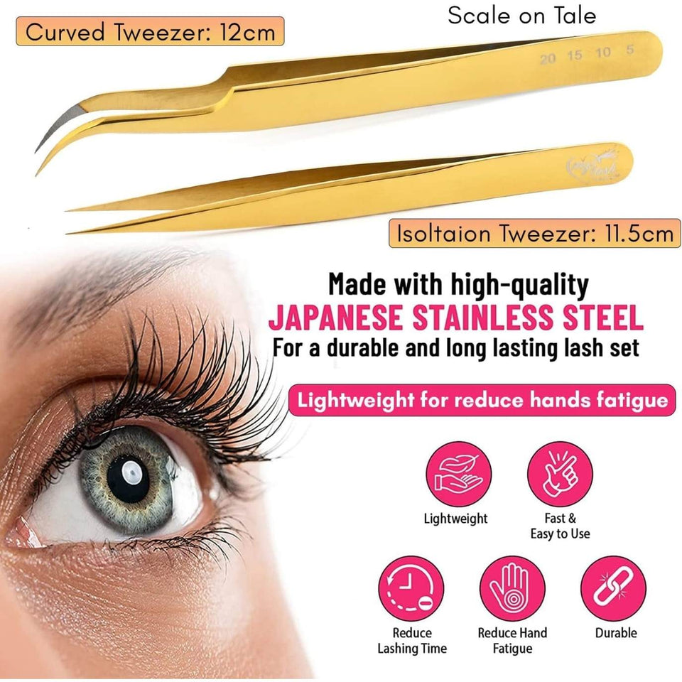 Eyelash Extensions Tweezers SET OF 2 Micro grip Tip Curved Volume Tweezers - Cross Edge Corporation