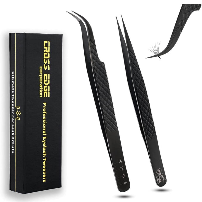 Black Eyelash Extensions Tweezers SET OF 2 Micro grip - Cross Edge Corporation