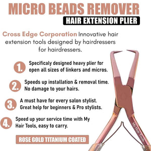 Rose Gold Hair Extension Micro Beads & Tape in Remover Plier with Soft Rubber Grip - Cross Edge Corporation