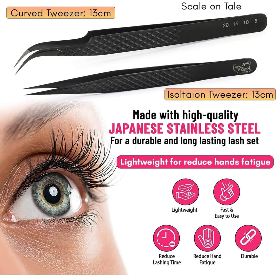 Black Eyelash Extensions Tweezers SET OF 2 Micro grip - Cross Edge Corporation