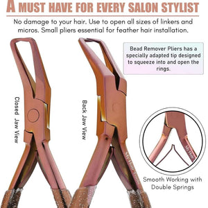 Rose Gold Hair Extension Micro Beads & Tape in Remover Plier with Soft Rubber Grip - Cross Edge Corporation