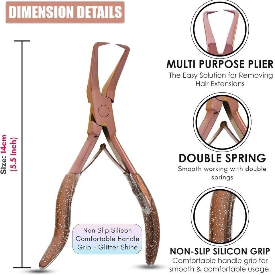 Rose Gold Hair Extension Micro Beads & Tape in Remover Plier with Soft Rubber Grip - Cross Edge Corporation