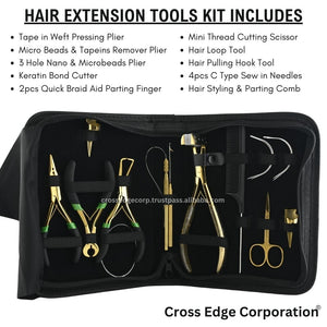 Hair extension tools including | Tape in Plier | Precision Hair Parting Tool in gold color