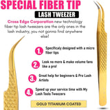 Gold Fiber Tip Lash Tweezers Micro Grip Tip Curved Volume set - Cross Edge Corporation