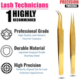 Gold Fiber Tip Lash Tweezers Micro Grip Tip Curved Volume set - Cross Edge Corporation